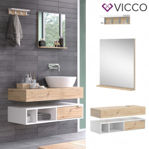 Vicco Badmöbel-Set Henri Weiß Artisan, Badezimmer, moderne Badserie dekorative Front Badspiegel Wandregal Waschtischkonsole