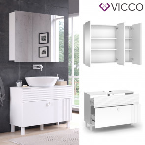 Vicco Badmöbel-Set Sola Weiß matt, moderne Serie, Badezimmer, dekorative Front Waschtischunterschrank Spiegelschrank