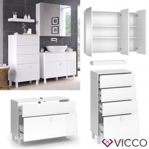 Vicco Badmöbel-Set Sola Weiß matt, moderne Serie, Badezimmer, dekorative Front Waschtischunterschrank Spiegelschrank Midischrank
