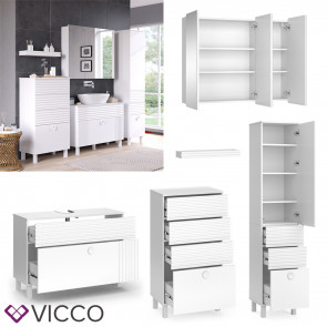 Vicco Badmöbel-Set Sola Weiß matt, moderne Serie, Badezimmer, dekorative Front Waschtischunterschrank Spiegelschrank Midischrank Hochschrank