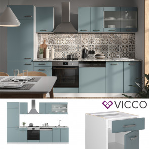 Vicco Küchenzeile R-Line Solid Weiß Blau Grau 300 cm modern Küchenschränke Küchenmöbel Arbeitsplatte