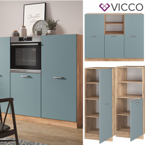 Vicco Küchenzeile R-Line Solid Eiche Blau Grau 180 cm modern Küchenschränke Küchenmöbel