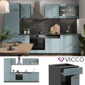 Vicco Küchenzeile R-Line Solid Anthrazit Blau Grau 300 cm modern Küchenschränke Küchenmöbel