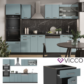 Vicco Küchenzeile R-Line Solid Anthrazit Blau Grau 300 cm modern Küchenschränke Küchenmöbel