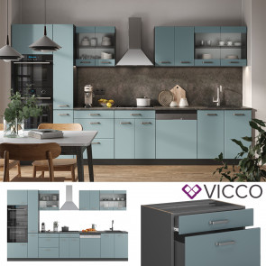 Vicco Küchenzeile R-Line Solid Anthrazit Blau Grau 350 cm modern Küchenschränke Küchenmöbel