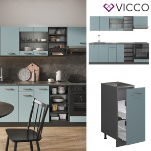 Vicco Küchenzeile R-Line Solid Anthrazit Blau Grau 240 cm modern Küchenschränke Küchenmöbel