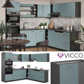 Vicco Eckküche R-Line Solid Anthrazit Blau Grau 247x237 cm modern Küchenschränke Küchenmöbel