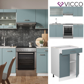 Vicco Küchenzeile R-Line Solid Weiß Blau Grau 200 cm modern Küchenschränke Küchenmöbel
