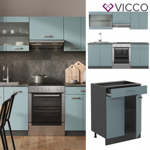 Vicco Küchenzeile R-Line Solid Anthrazit Blau Grau 200 cm modern Küchenschränke Küchenmöbel