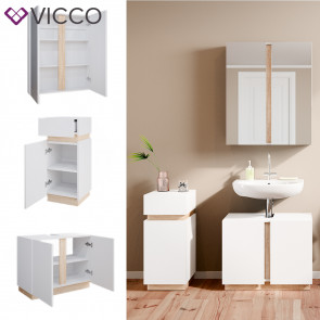 Vicco Badmöbelset Gloria Weiß Sonoma modern Badezimmer Spiegelschrank Waschtischunterschrank Midischrank