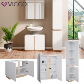 Vicco Badmöbelset Gloria Weiß Sonoma modern Badezimmer Spiegelschrank Waschtischunterschrank Hochschrank