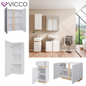 Vicco Badmöbelset Gloria Weiß Sonoma modern Badezimmer Spiegelschrank Waschtischunterschrank Midischrank Hängeschrank