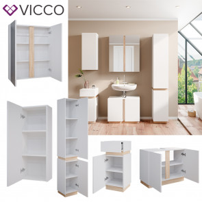 Vicco Badmöbelset Gloria Weiß Sonoma modern Badezimmer Spiegelschrank WaschtischunterschrankHochschrank Midischrank Hängeschrank