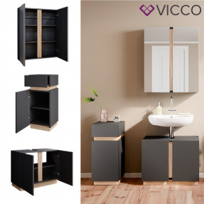 Vicco Badmöbelset Gloria Anthrazit Sonoma modern Badezimmer Spiegelschrank Waschtischunterschrank Midischrank