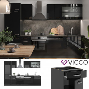 Vicco Küchenzeile R-Line Solid Anthrazit Schwarz 300 cm modern Küchenschränke Küchenmöbel