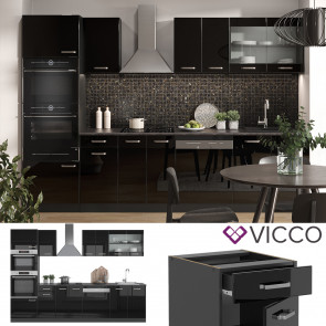 Vicco Küchenzeile R-Line Solid Anthrazit Schwarz 300 cm modern Küchenschränke Küchenmöbel