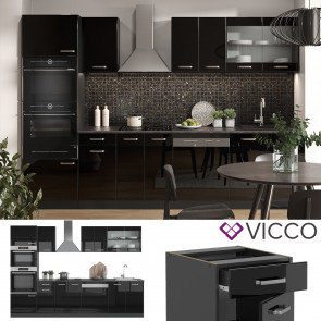 Vicco Küchenzeile R-Line Solid Anthrazit Schwarz 300 cm modern Küchenschränke Küchenmöbel