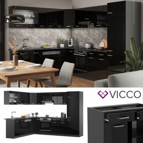 Vicco Eckküche R-Line Solid Anthrazit Schwarz 287x227 cm modern Küchenschränke Küchenmöbel