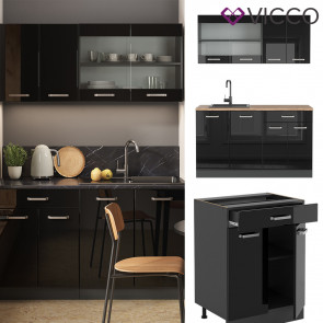 Vicco Küchenzeile R-Line Solid Anthrazit Schwarz 140 cm modern Küchenschränke Küchenmöbel
