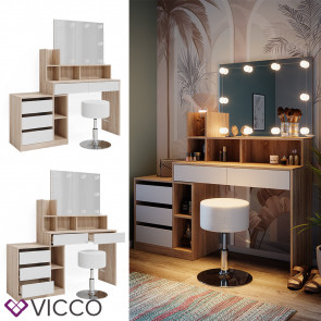 Vicco Schminktisch Anja 139,8 x 115 cm Sonoma Weiß Spiegel Hocker LED modern