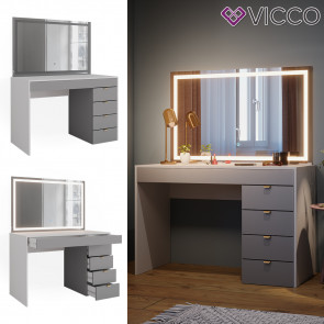 Vicco Schminktisch Elise Weiß Grau 115 x 76 cm modern Frisiertisch Schubladen LED-Spiegel