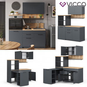 Vicco Singleküche Egbert Anthrazit Eiche 160 cm modern ausziehbarer Tisch