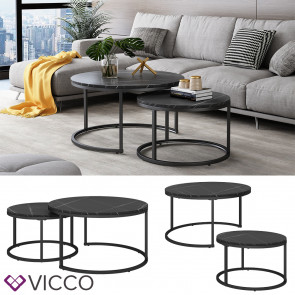 Vicco Couchtisch Montreal Schwarz Marmor-Optik 77 x 40 cm Wohnzimmertisch 2er-Set