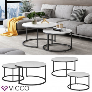 Vicco Couchtisch Montreal Weiß Marmor-Optik 77 x 40 cm Wohnzimmertisch 2er-Set