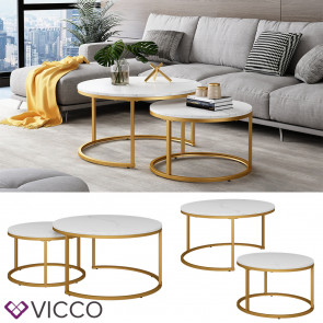 Vicco Couchtisch Montreal Weiß Gold 77 x 40 cm Wohnzimmertisch 2er-Set