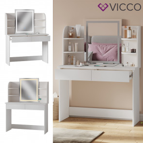 Vicco Schminktisch Charlotte Weiß 106 cm mit LED-Spiegel und QI-Ladestation