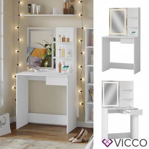 Vicco Schminktisch Dekos Weiß 75 cm mit LED-Spiegel und QI-Ladestation