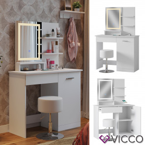 Vicco Schminktisch Julia 90 cm mit LED-Spiegel, QI-Ladegerät und Hocker