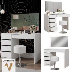 Livinity Schminktisch Thalia Weiß Hochglanz 100 cm mit Hocker