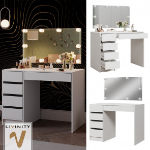 Livinity Schminktisch Thalia Weiß Hochglanz 100 cm mit LED-Beleuchtung