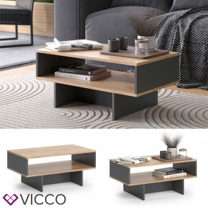 Vicco Couchtisch Josef Anthrazit Eiche 80 x 35 cm Wohnzimmertisch mit Regal modern