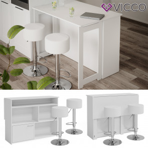 Vicco Bartisch Dominic Weiß 116 x 37 cm Barhocker Esszimmer Küche offene Fächer Tür