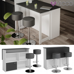 Vicco Bartisch Dominic Weiß Anthrazit 116 x 37 cm Barhocker Esszimmer Küche offene Fächer Tür