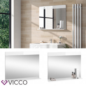 Vicco Badezimmerspiegel Izan Weiß Hochglanz 80 x 62 cm mit Regal