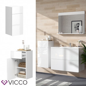 Vicco Midischrank Izan Weiß Hochglanz 37 x 77 cm mit Schublade und Tür