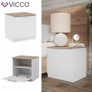 Vicco Nachttisch Betti, 50 x 50 cm, Weiß Sonoma mit 1 Klappe, Schlafzimmer