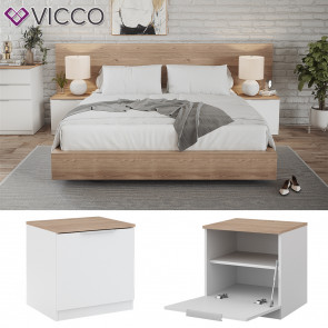 Vicco Nachttisch Betti 2er-Set, 50 x 50 cm, Weiß Sonoma mit 1 Klappe, Schlafzimmer