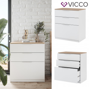 Vicco Kommode Betti 80 x 90 cm in Weiß Sonoma, 3 Schubfächer, Schlafzimmer