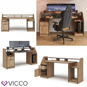 Vicco Computertisch Joel Eiche Schwarz 180 x 66 cm Gamingtisch PC-Tisch Schublade Tür