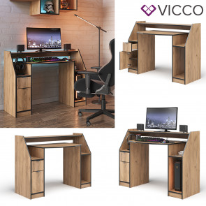 Vicco Computertisch Joel Eiche Schwarz 123 x 45 cm Gamingtisch PC-Tisch Schublade Tür