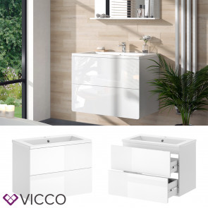 Vicco Badmöbel-Set Izan Weiß Hochglanz modern Waschtischunterschrank Waschbecken