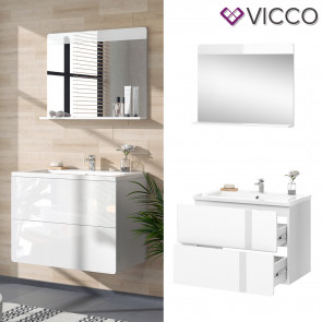 Vicco Badmöbel-Set Izan Weiß Hochglanz modern Waschtischunterschrank Waschbecken Badspiegel