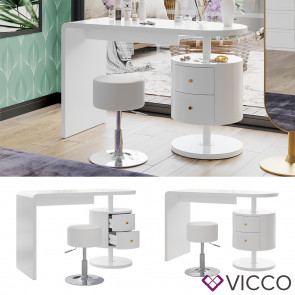 Vicco Schminktisch Lara Weiß Hochglanz 120 cm Hocker