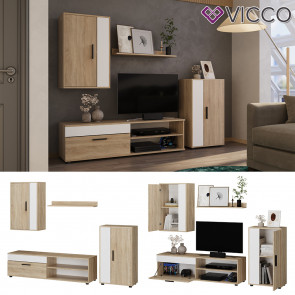 Vicco Wohnwand Berno Sonoma Weiß Schrankwand 4er-Set Wohnzimmer