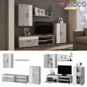 Vicco Wohnwand Berno Beton Weiß Schrankwand 4er-Set Wohnzimmer