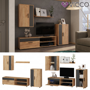 Vicco Wohnwand Berno Eiche Anthrazit Schrankwand 4er-Set Wohnzimmer